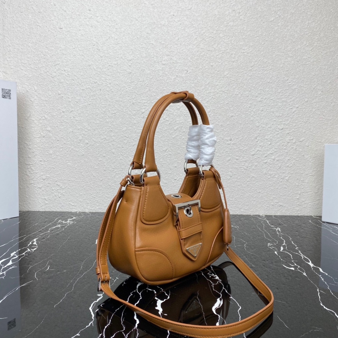 Prada Moon Padded Nappa Leather Hobo Bag Caramel 1BA381